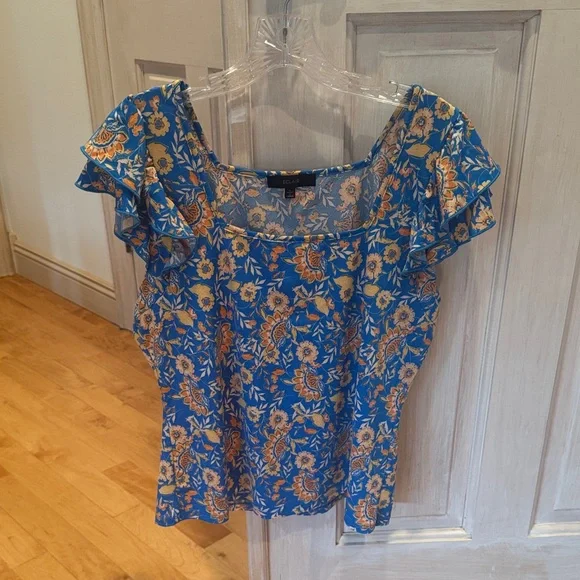 Vibrant Floral Ruffle Sleeve Blouse - Picture 1 of 3